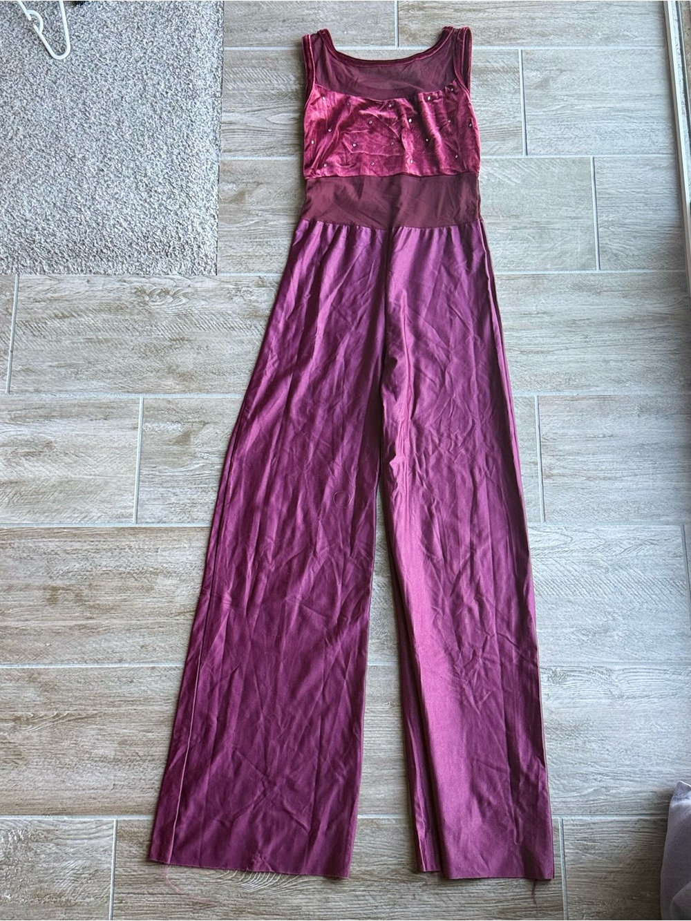 Curtain Call Dance Costume Sleeveless Wide-Leg Jumpsuit in Burgundy